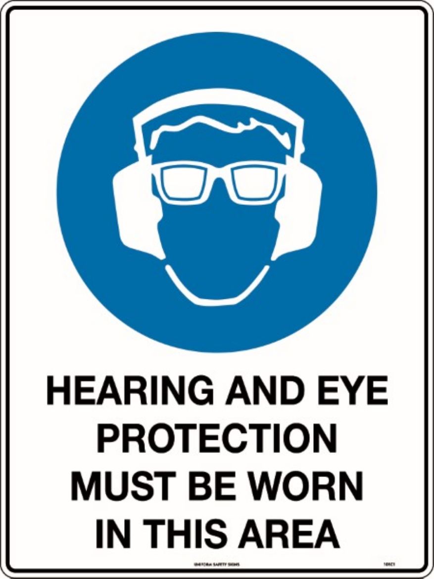 Picture of 600x450mm - Metal, Class 1 Reflective - Hearing And Eye Protection Must Be Worn In This Area