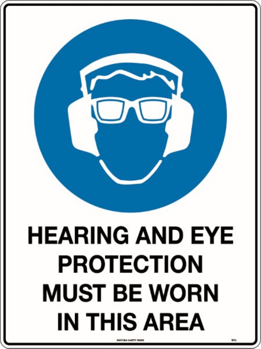 Picture of 240x180mm - Self Adhesive - Hearing and Eye Protection Must Be Worn In This Area