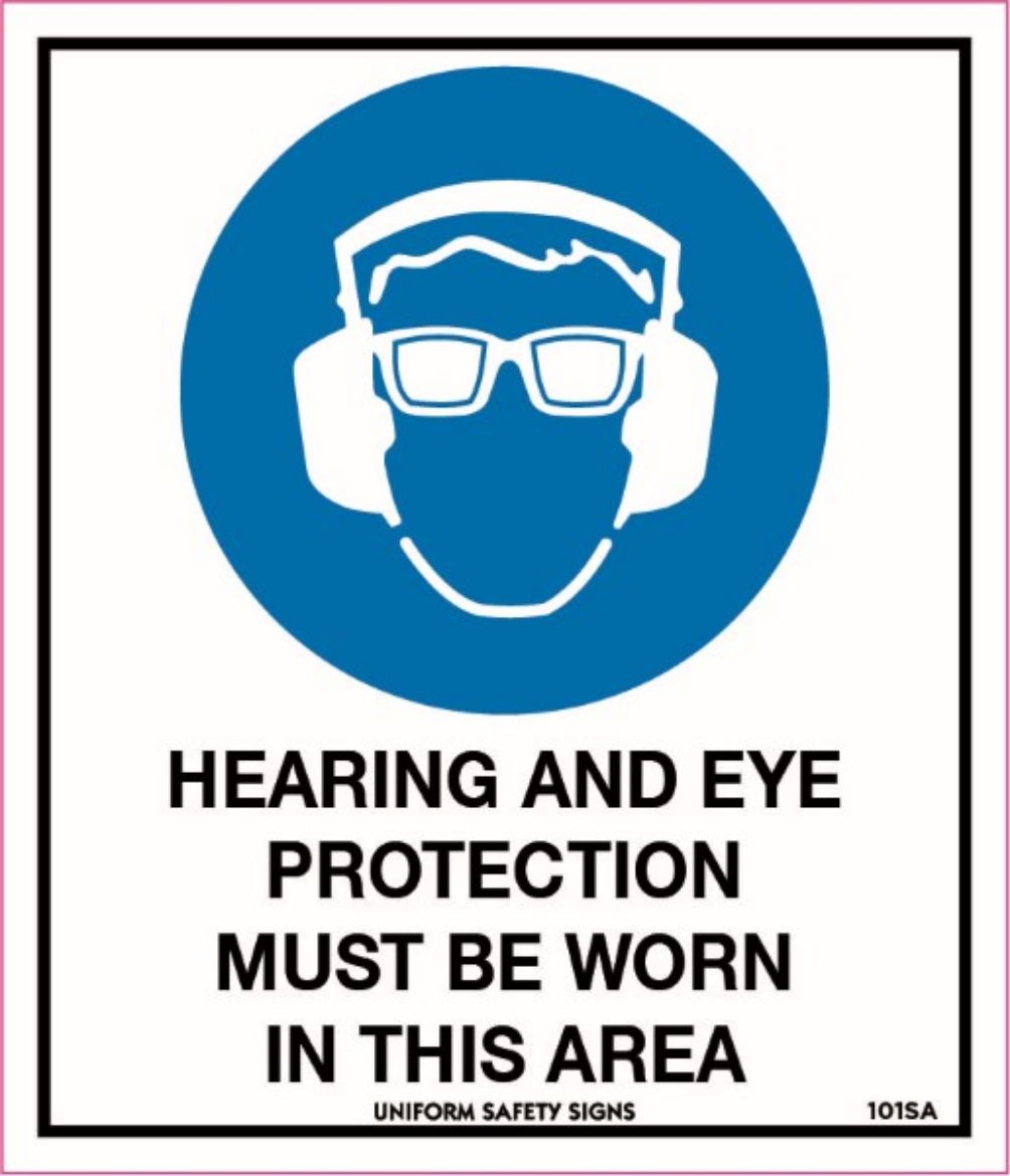 Picture of 90x55mm - Self Adhesive - Sheet of 10 - Hearing and Eye Protection Must be Worn