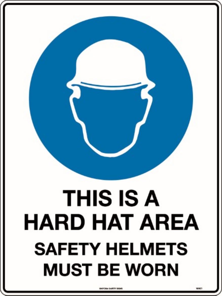 Picture of 450x300mm - Poly - This is a Hard Hat Area Safety Helmets Must be Worn