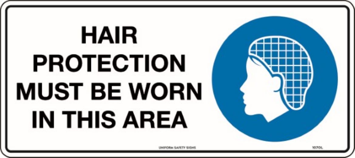 Picture of 450x200mm - Metal - Hair Protection Must be Worn in This Area