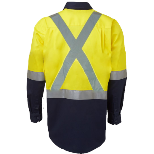 Picture of Cotton Drill Shirt Long Sleeve X Pattern Reflective Tape Yellow/Navy S
