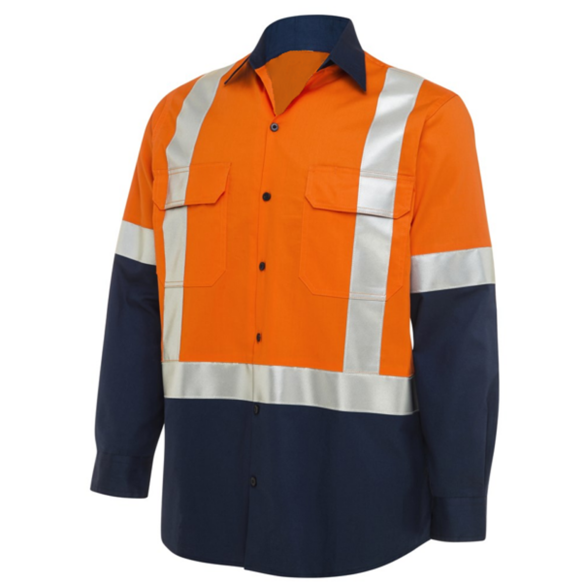 Picture of Summer Weight Cotton Drill Koolflow Venting Long Sleeve H Pattern Reflective Tape Orange/Navy 4XL