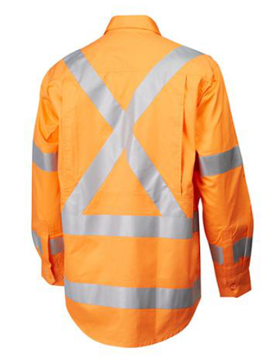Picture of Cotton Drill Shirt Long Sleeve Closed front Gusset Sleeve Rail X Reflective Tape Orange L