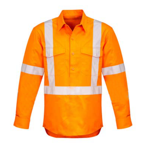 Picture of Cotton Drill Shirt Long Sleeve Closed front Gusset Sleeve Rail X Reflective Tape Orange 3XL