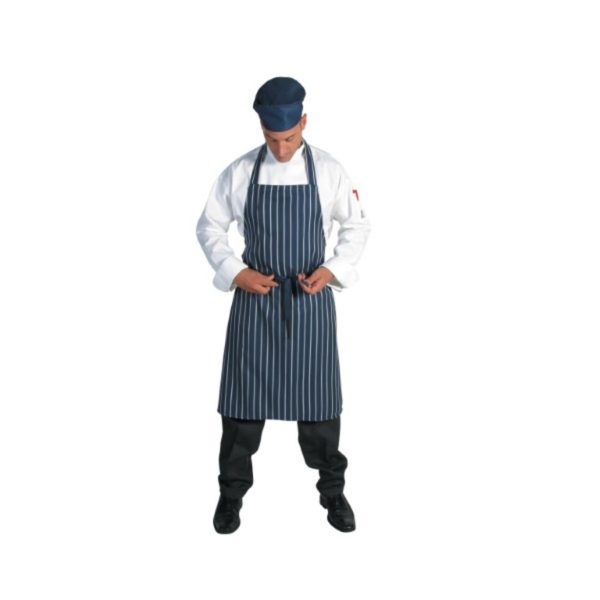 Picture of DNC Blue/White Pinstripe Bib Apron 65% Polyester 35% Cotton 80cm x 86cm