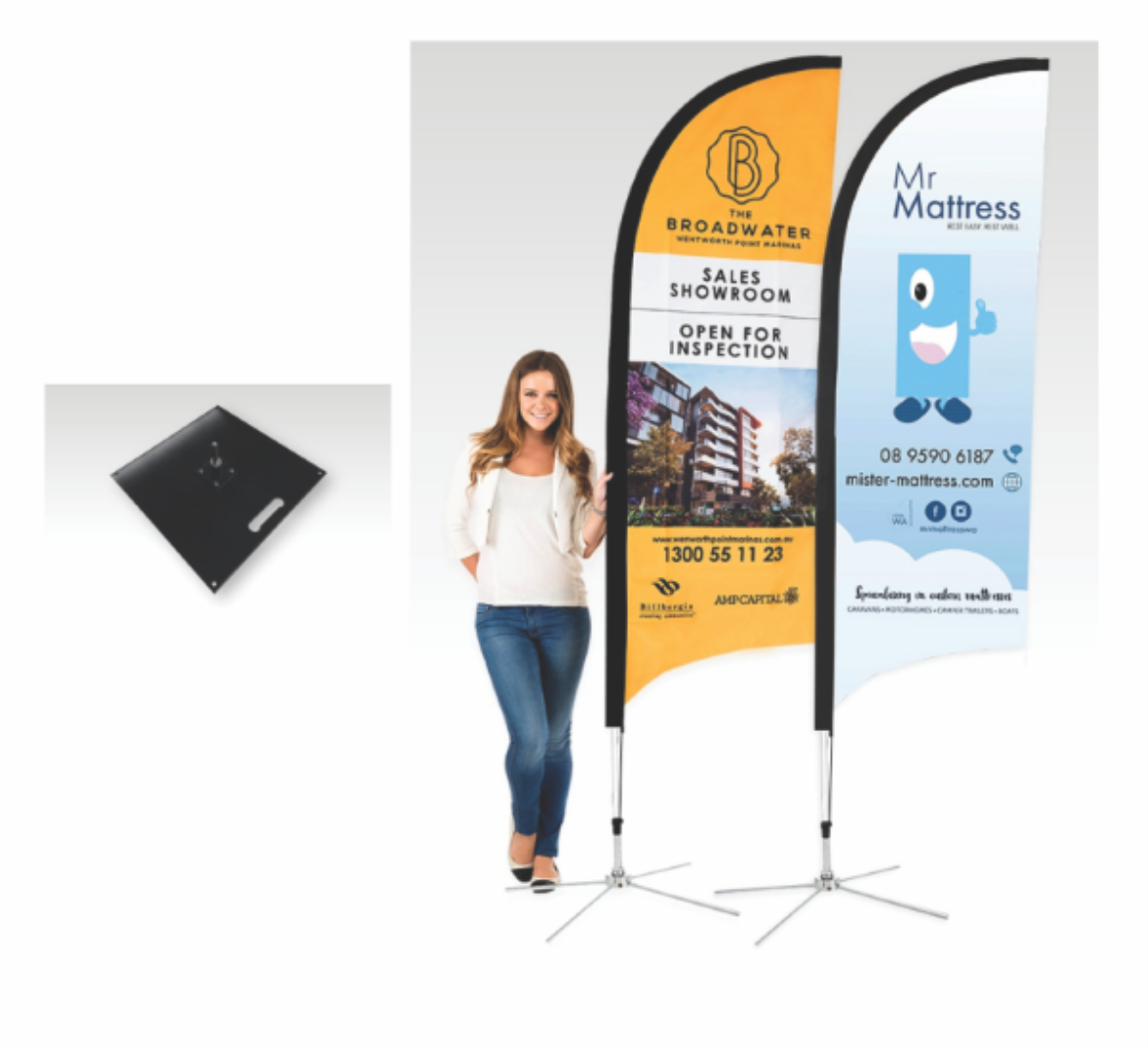 Picture of Bow Banner Small 2400mm H Heavy Duty Square Base (10kg) Printed Double Sided