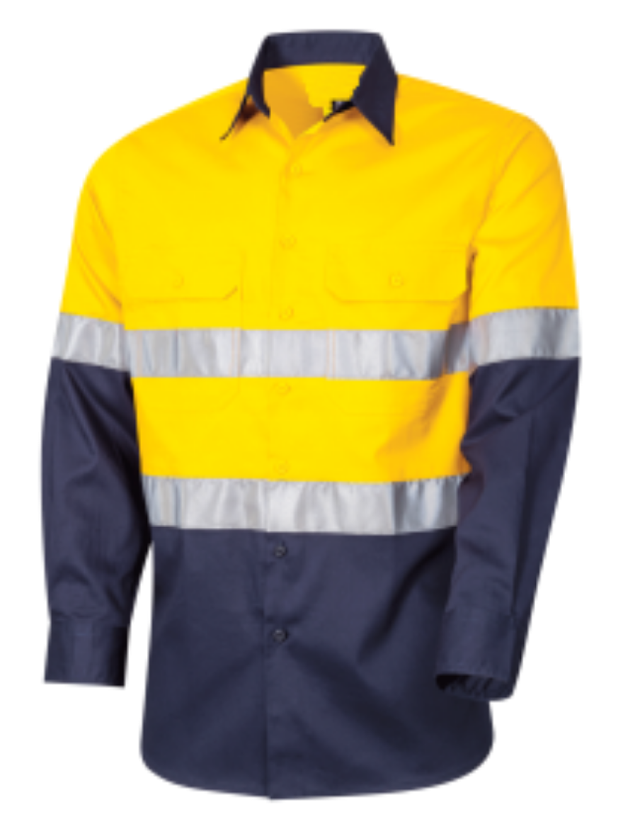 Picture of Cotton Drill Shirt Long Sleeve 2 Hoop Pattern Reflective Tape Yellow/Navy 5XL