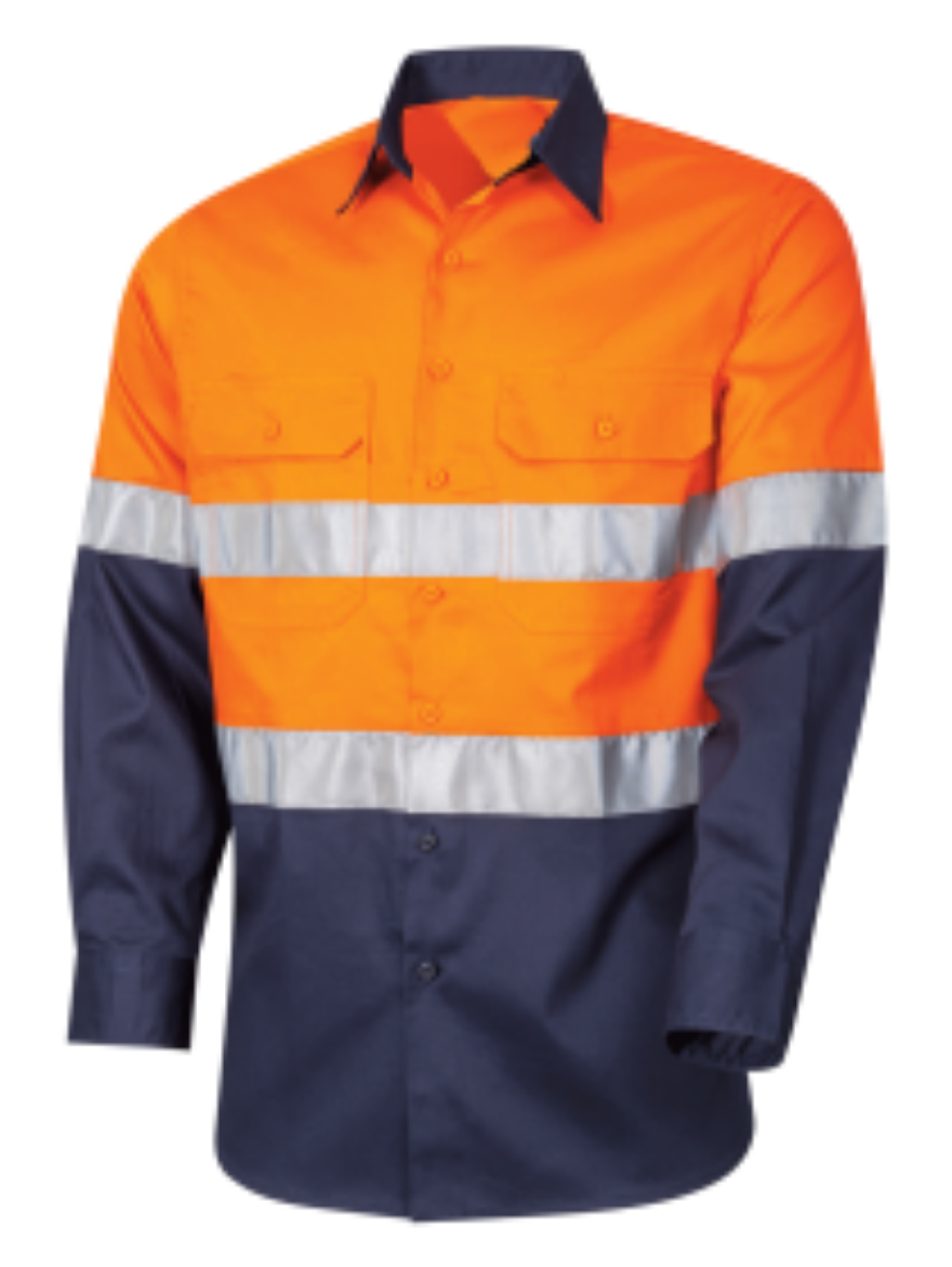 Picture of Cotton Drill Shirt Long Sleeve 2 Hoop Pattern Reflective Tape Orange/Navy