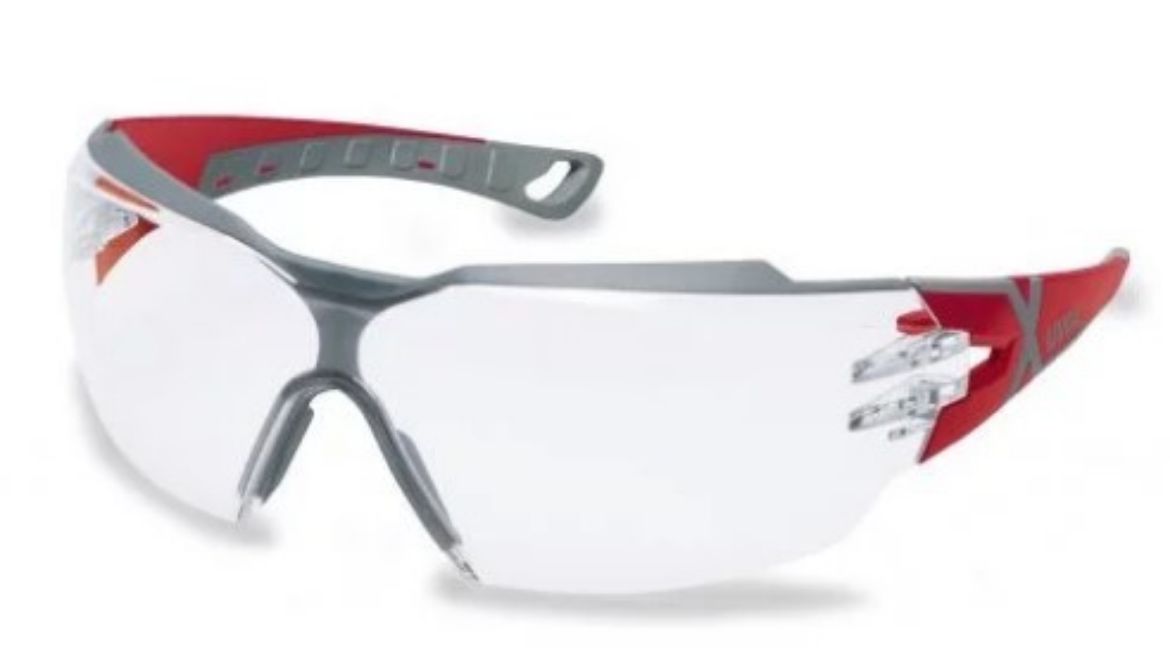 Picture of Uvex Pheos CX2 Clear Safety Glasses, Red/Grey Arms