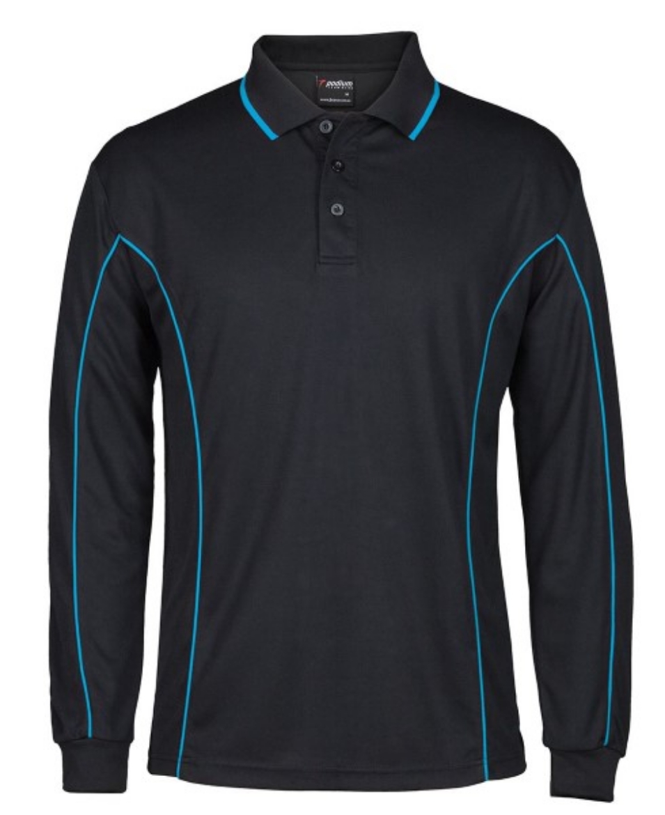 Picture of Podium Mens Piping Polo Shirt 100% Polyester Pique Knit Long Sleeve