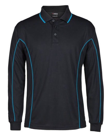 Picture of Podium Mens Piping Polo Shirt 100% Polyester Pique Knit Long Sleeve