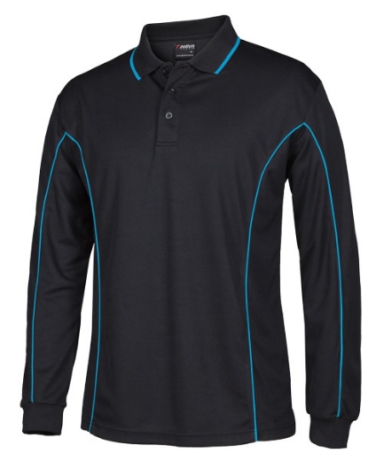 Picture of Podium Mens Piping Polo Shirt 100% Polyester Pique Knit Long Sleeve