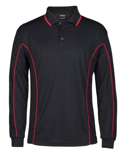 Picture of Podium Mens Piping Polo Shirt 100% Polyester Pique Knit Long Sleeve
