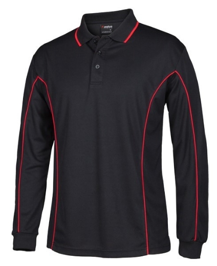 Picture of Podium Mens Piping Polo Shirt 100% Polyester Pique Knit Long Sleeve