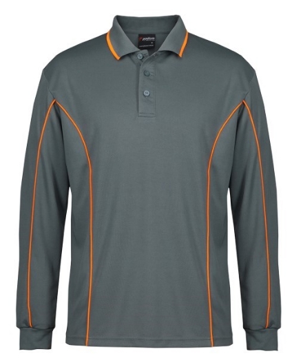 Picture of Podium Mens Piping Polo Shirt 100% Polyester Pique Knit Long Sleeve