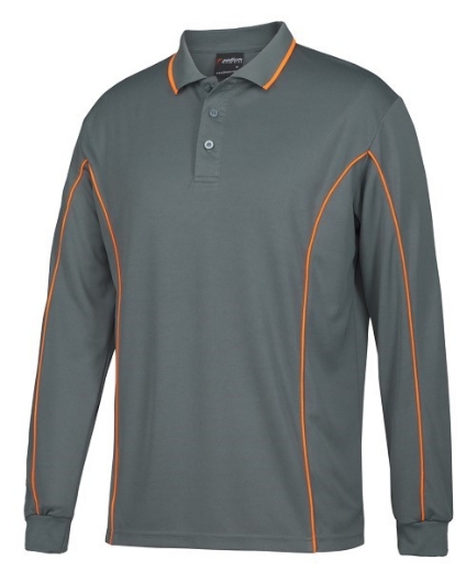 Picture of Podium Mens Piping Polo Shirt 100% Polyester Pique Knit Long Sleeve