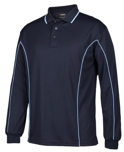 Picture of Podium Mens Piping Polo Shirt 100% Polyester Pique Knit Long Sleeve