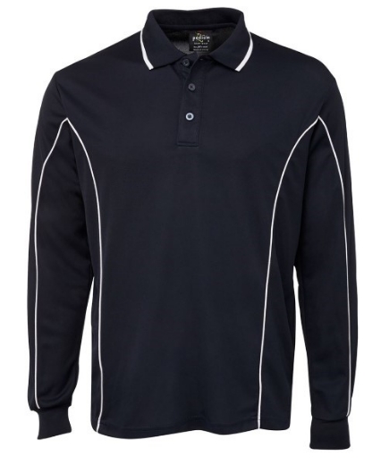 Picture of Podium Mens Piping Polo Shirt 100% Polyester Pique Knit Long Sleeve