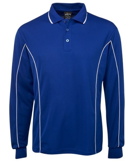 Picture of Podium Mens Piping Polo Shirt 100% Polyester Pique Knit Long Sleeve
