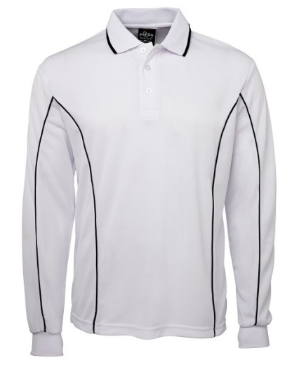 Picture of Podium Mens Piping Polo Shirt 100% Polyester Pique Knit Long Sleeve
