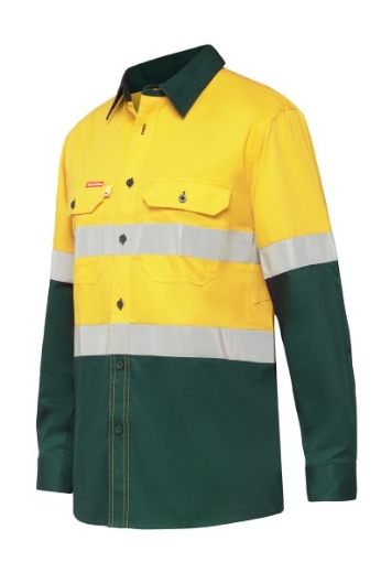 Picture of Hard Yakka Koolgear Cotton Twill Ventilated Shirt Long Sleeve with Reflective Tape