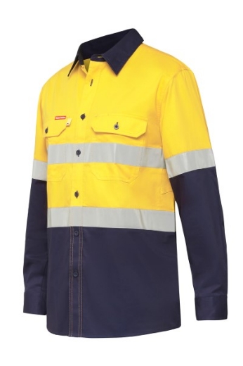 Picture of Hard Yakka Koolgear Cotton Twill Ventilated Shirt Long Sleeve with Reflective Tape