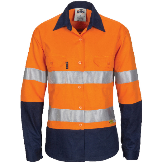 Picture of DNC Ladies Lightweight 3 Way Cool-Breeze Cotton Drill Shirt Long Sleeve RT1 Reflective Tape 2 Tone
