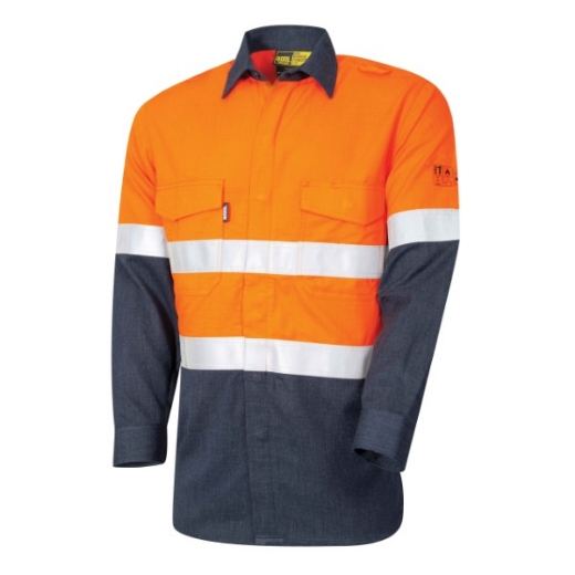 Picture of BOOL Parvotex® Inherent Fire Retardant Two Tone L/S Shirt with Loxy® FR Reflective Tape, Nylon Stud Closure. Rated to PPE 1 - 5.9 cal/cm2