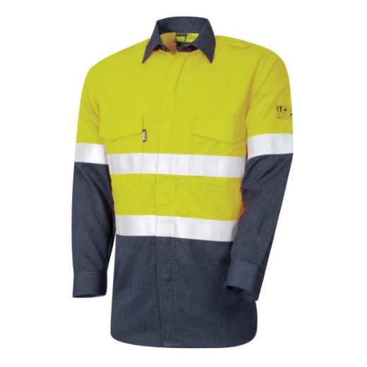 Picture of BOOL Parvotex® Inherent Fire Retardant Two Tone L/S Shirt with Loxy® FR Reflective Tape, Nylon Stud Closure. Rated to PPE 1 - 5.9 cal/cm2