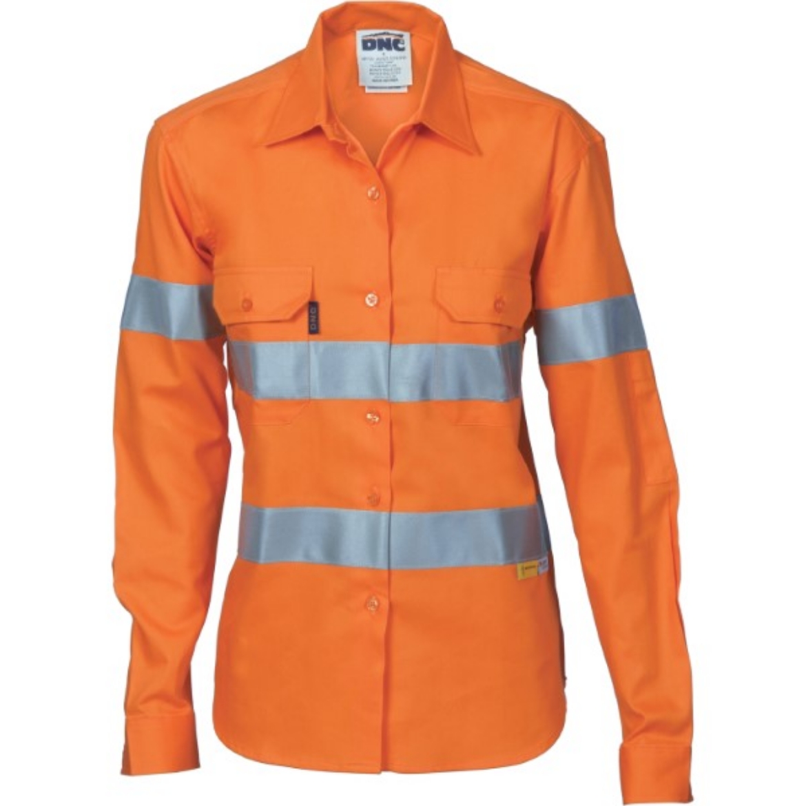 Picture of DNC Ladies Cotton Drill Lightweight Cool-Breeze Shirt Long Sleeve with Reflective Tape