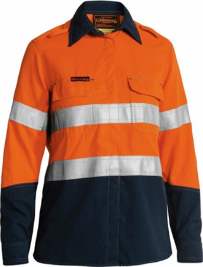 Picture of Bisley Flame Resistant Tencate Tecasafe Ladies Lightweight Shirt Long Sleeve with Vents 2 Hoop Pattern Reflective 197gsm HRC 1 ATPV 6-7
