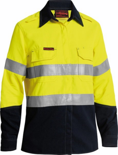 Picture of Bisley Flame Resistant Tencate Tecasafe Ladies Lightweight Shirt Long Sleeve with Vents 2 Hoop Pattern Reflective 197gsm HRC 1 ATPV 6-7