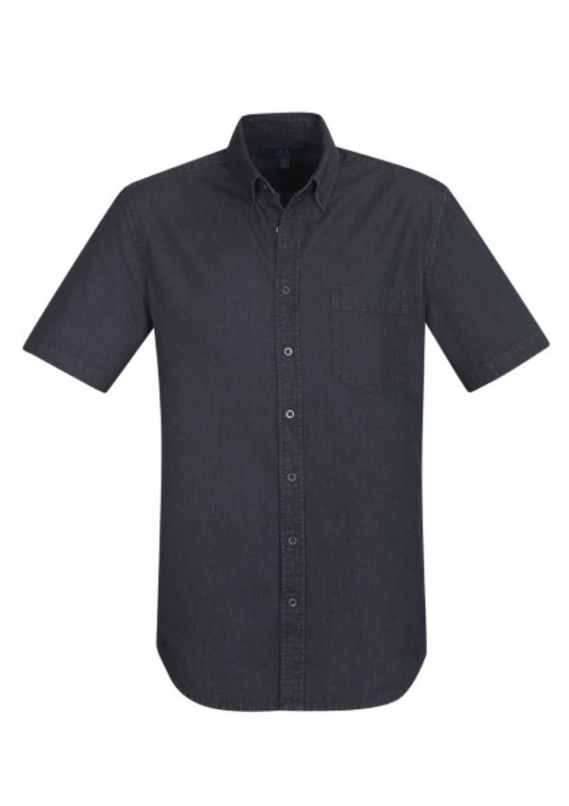 Picture of Biz Collection Mens Indie Shirt Short Sleeve 100% Cotton Stonewashed Denim