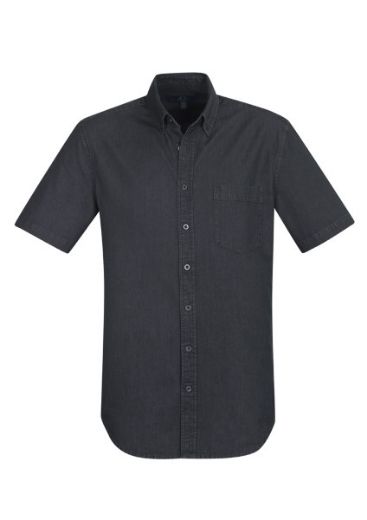 Picture of Biz Collection Mens Indie Shirt Short Sleeve 100% Cotton Stonewashed Denim