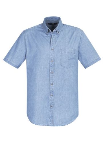 Picture of Biz Collection Mens Indie Shirt Short Sleeve 100% Cotton Stonewashed Denim