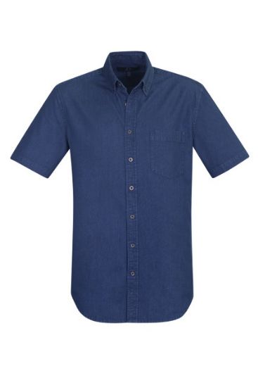 Picture of Biz Collection Mens Indie Shirt Short Sleeve 100% Cotton Stonewashed Denim