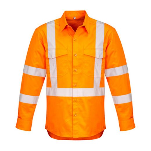 Picture of Cotton Drill Shirt Long Sleeve Rail X Reflective Tape Orange