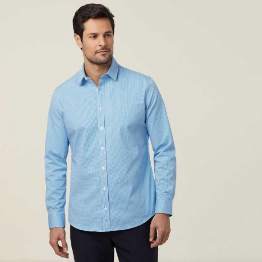 Picture of NNT Mens Avignon Gingham Check Stretch Long Sleeve Slim Shirt