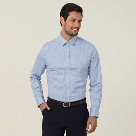 Picture of NNT Mens Avignon Gingham Check Stretch Long Sleeve Slim Shirt