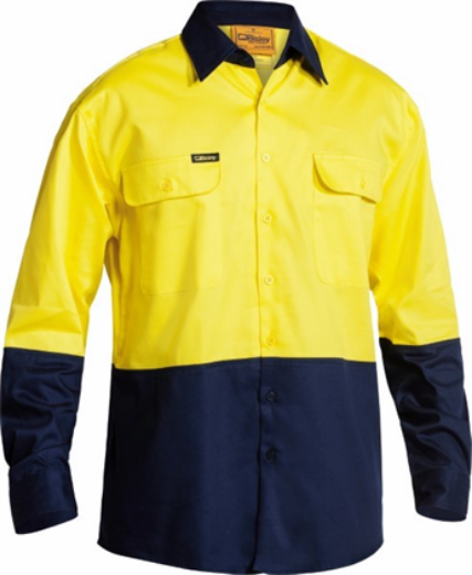 Picture of Bisley Long Sleeve Hi Vis 2 Tone Cotton Drill Shirt