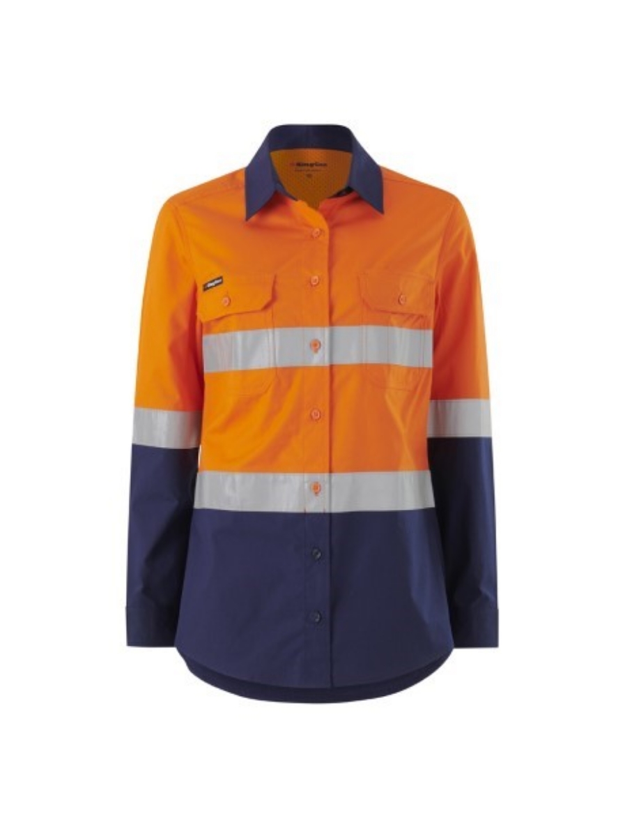 Picture of King Gee Ladies Workcool Vented Spliced Shirt Taped Long Sleeve
