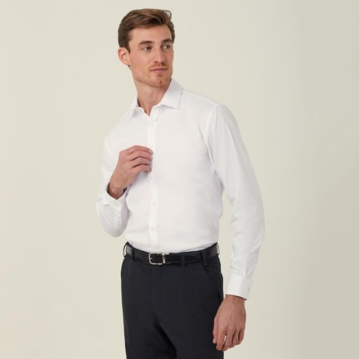 Picture of NNT Mens Stretch Textured Twill Long Sleeve Shirt White