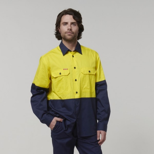 Picture of Hard Yakka Core Hi-Vis Long Sleeve 2 Tone Vented Cotton Shirt