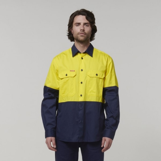 Picture of Hard Yakka Core Hi-Vis Long Sleeve 2 Tone Vented Cotton Shirt