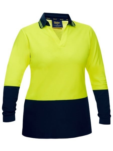 Picture of Bisley Ladies Hi Vis V-Neck Polo Shirt Long Sleeve