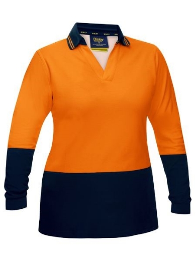Picture of Bisley Ladies Hi Vis V-Neck Polo Shirt Long Sleeve
