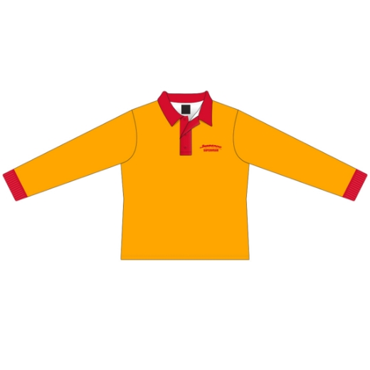 Picture of Sublimated Polo Shirt Long Sleeve with Knitted Cuff Gold/Red with Supervisor
