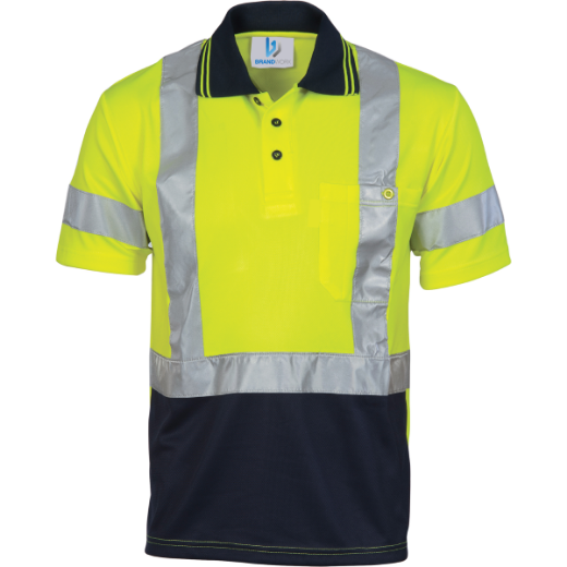 Picture of Polo Shirt Short Sleeve Polyester Micromesh with X Pattern Reflective Tape 2 Tone