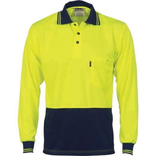 Picture of DNC Hi-Vis Two Tone Cool Breathe Polo Shirt Long Sleeve 100% Polyester Micromesh